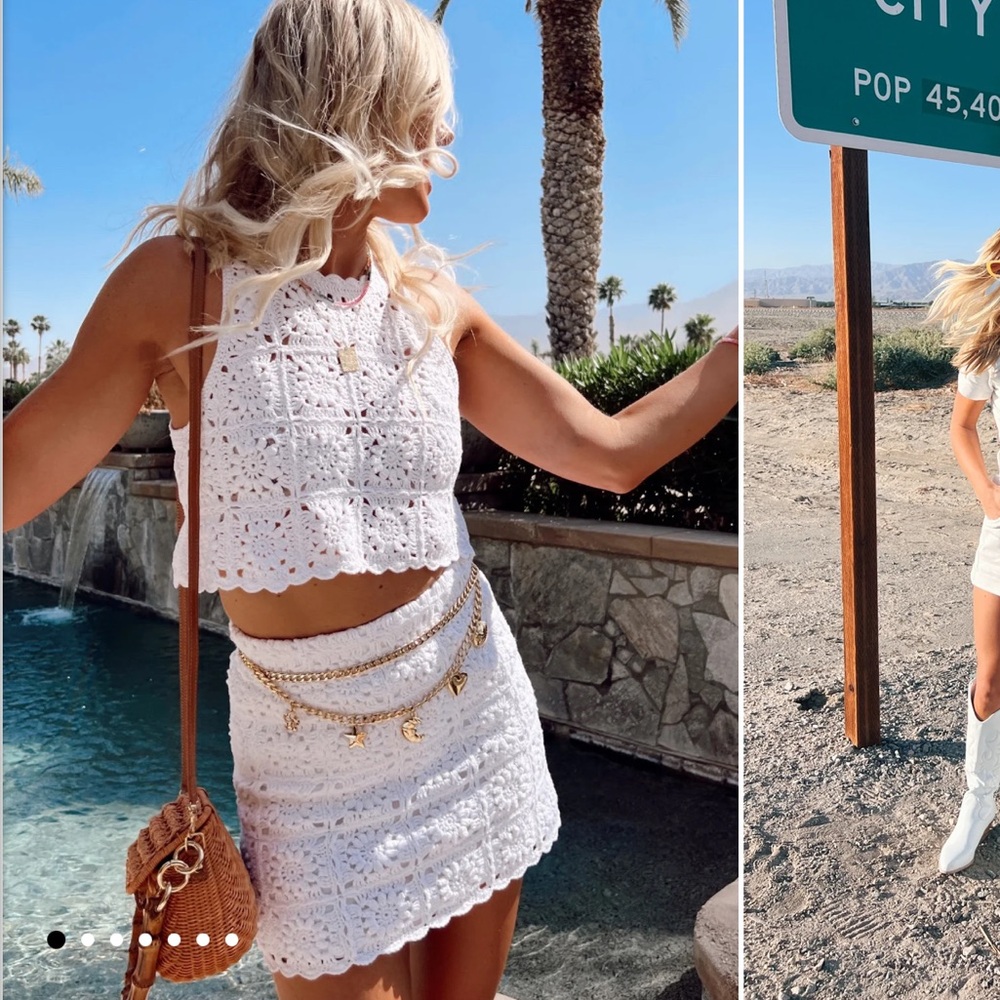 Show Me Your MuMu White Crochet Mini Dress